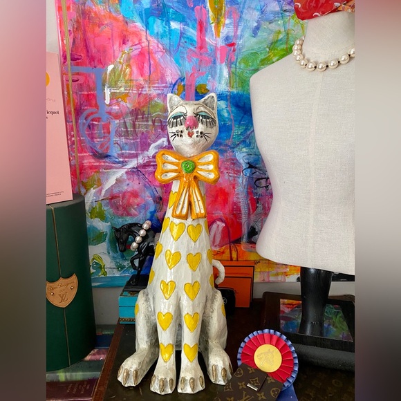 Sweetest 1970’s MCM Vintage Whimsical Cat Art Piece Sculpture Jeanne Valentine - Picture 1 of 9